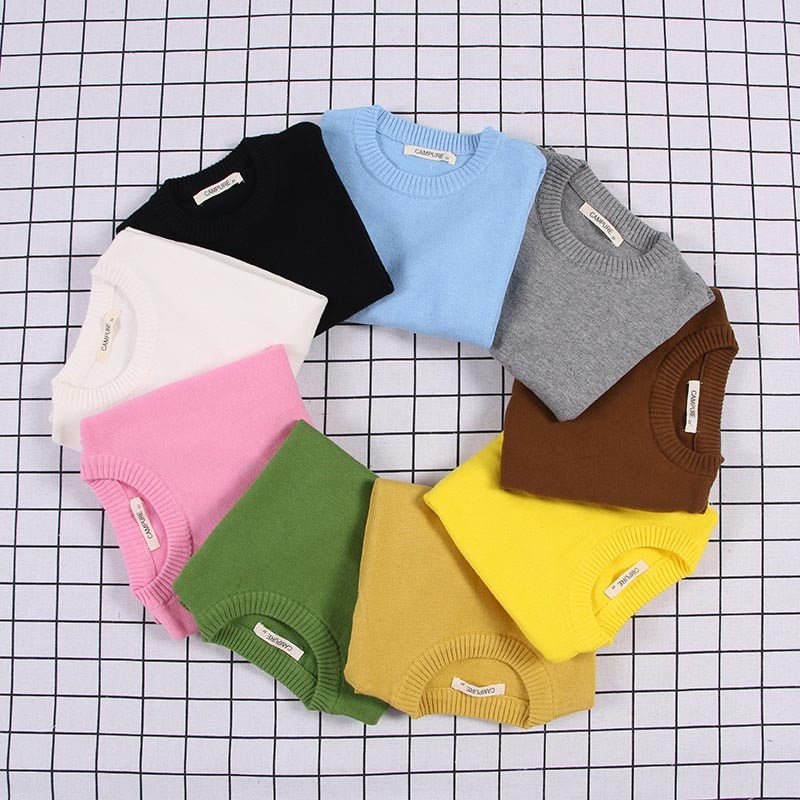 New Baby Boys Girls Sweater Kids Pullover Solid Color Cotton