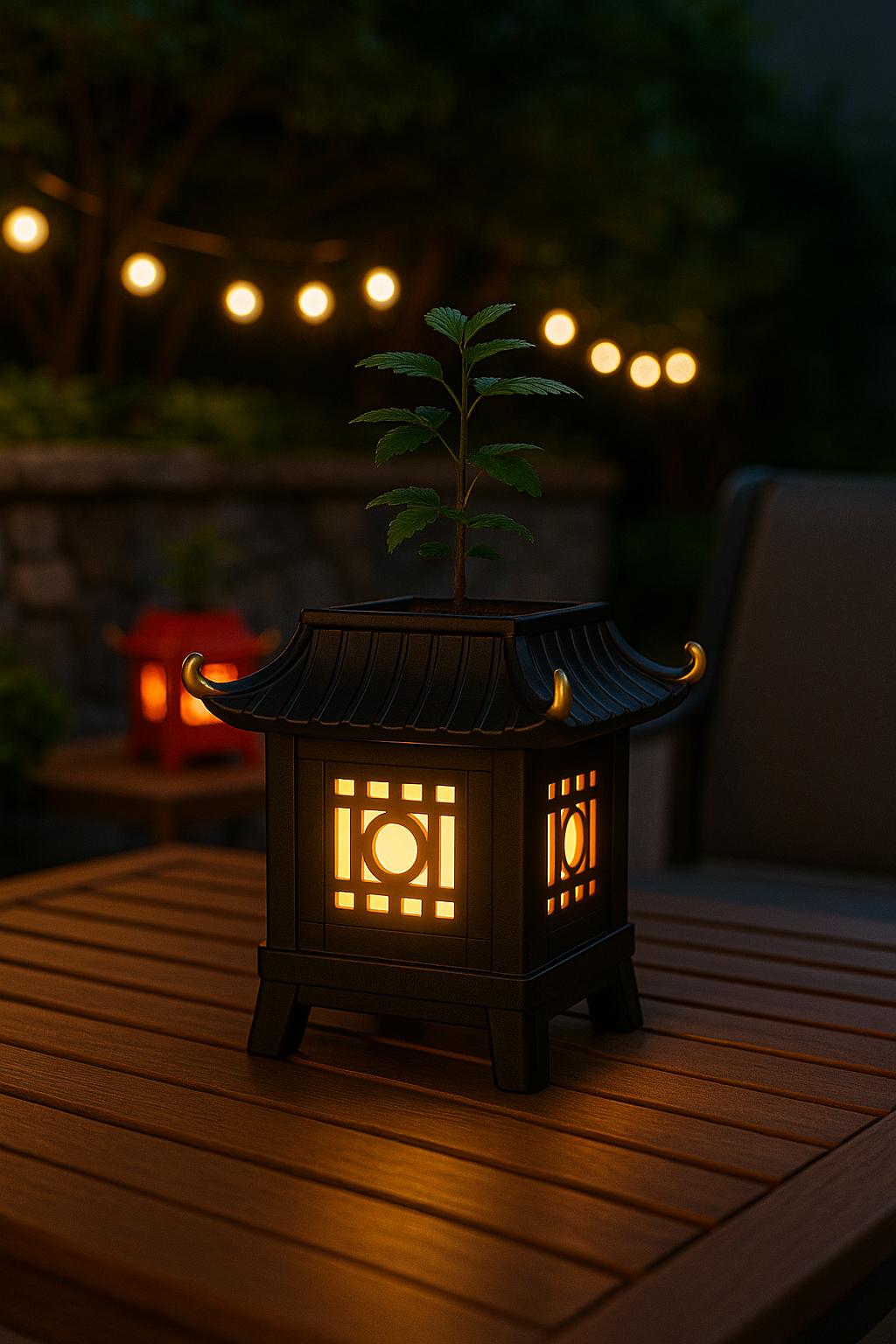 Asian Pagoda Lantern Zen Style Indoor Planter & Nightlight - 3D