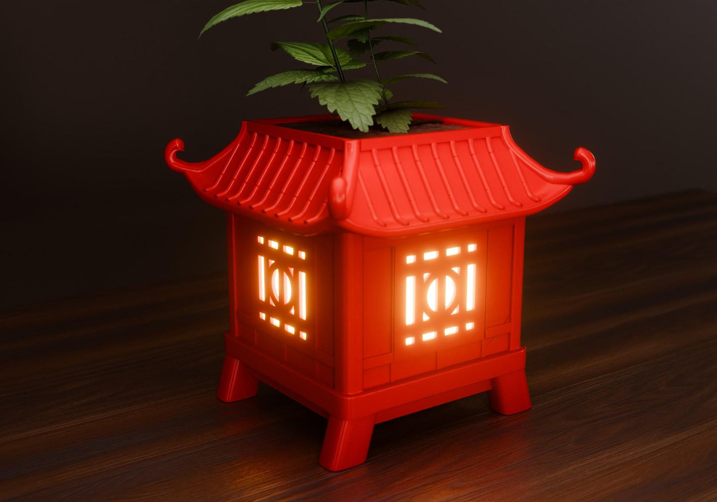 Asian Pagoda Lantern Zen Style Indoor Planter & Nightlight - 3D