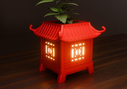 Asian Pagoda Lantern Zen Style Indoor Planter & Nightlight - 3D