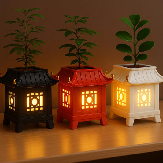 Asian Pagoda Lantern Zen Style Indoor Planter & Nightlight - 3D