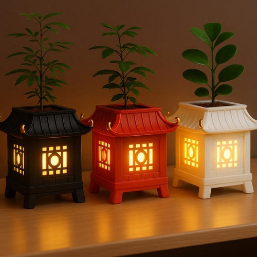 Asian Pagoda Lantern Zen Style Indoor Planter & Nightlight - 3D