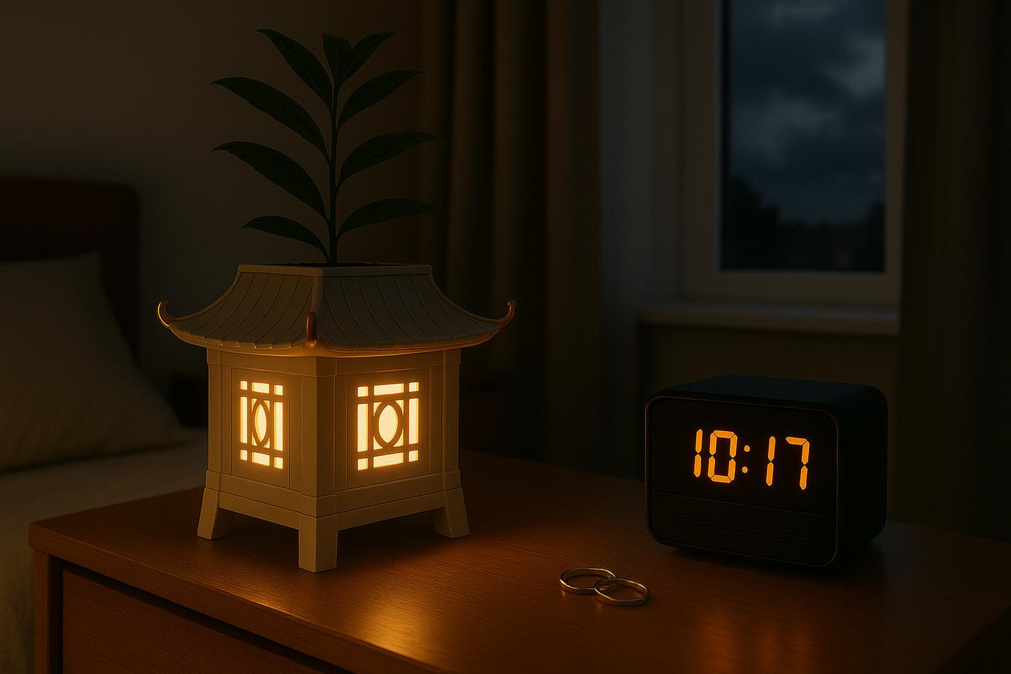 Asian Pagoda Lantern Zen Style Indoor Planter & Nightlight - 3D