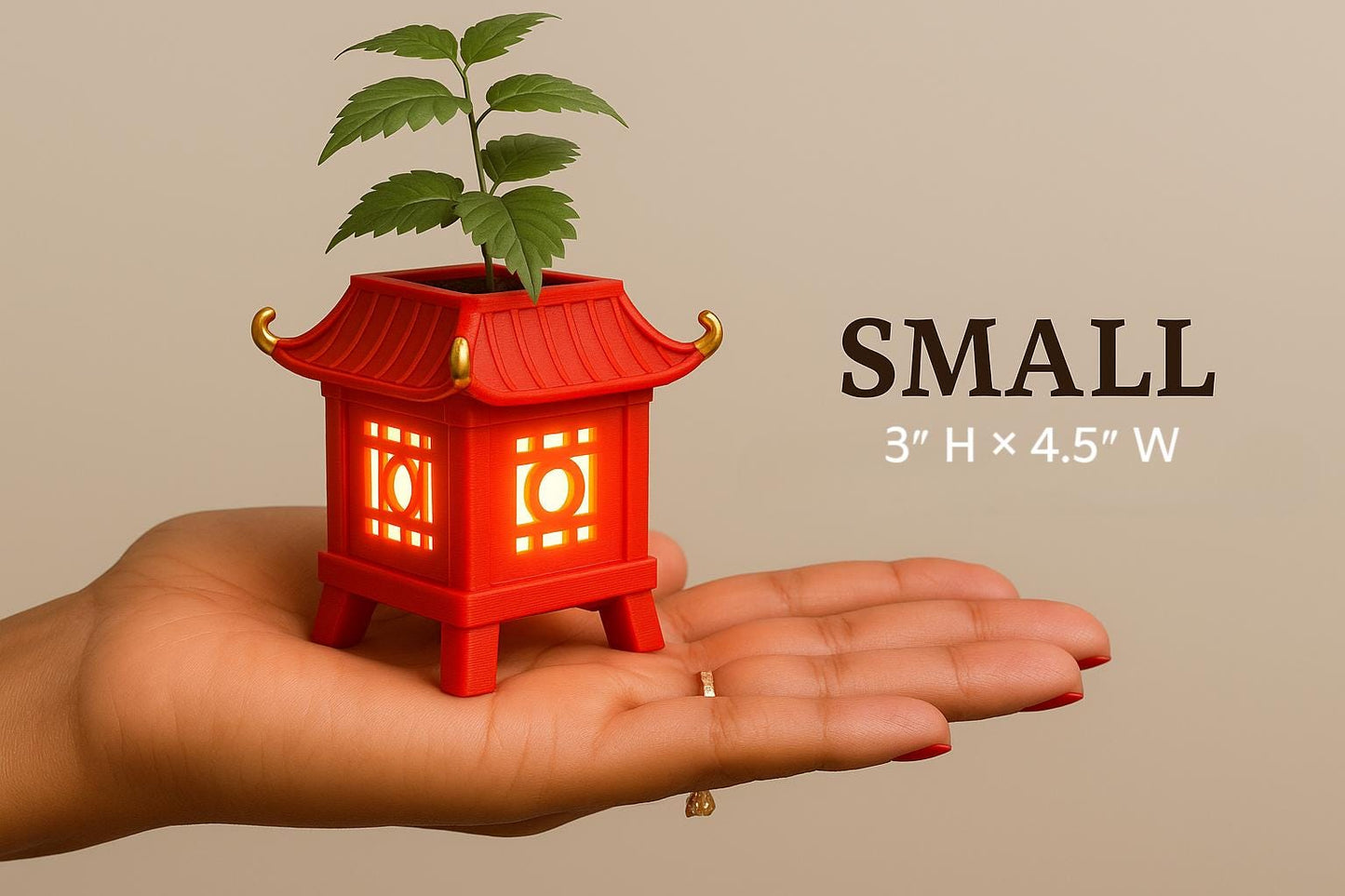 Asian Pagoda Lantern Zen Style Indoor Planter & Nightlight - 3D