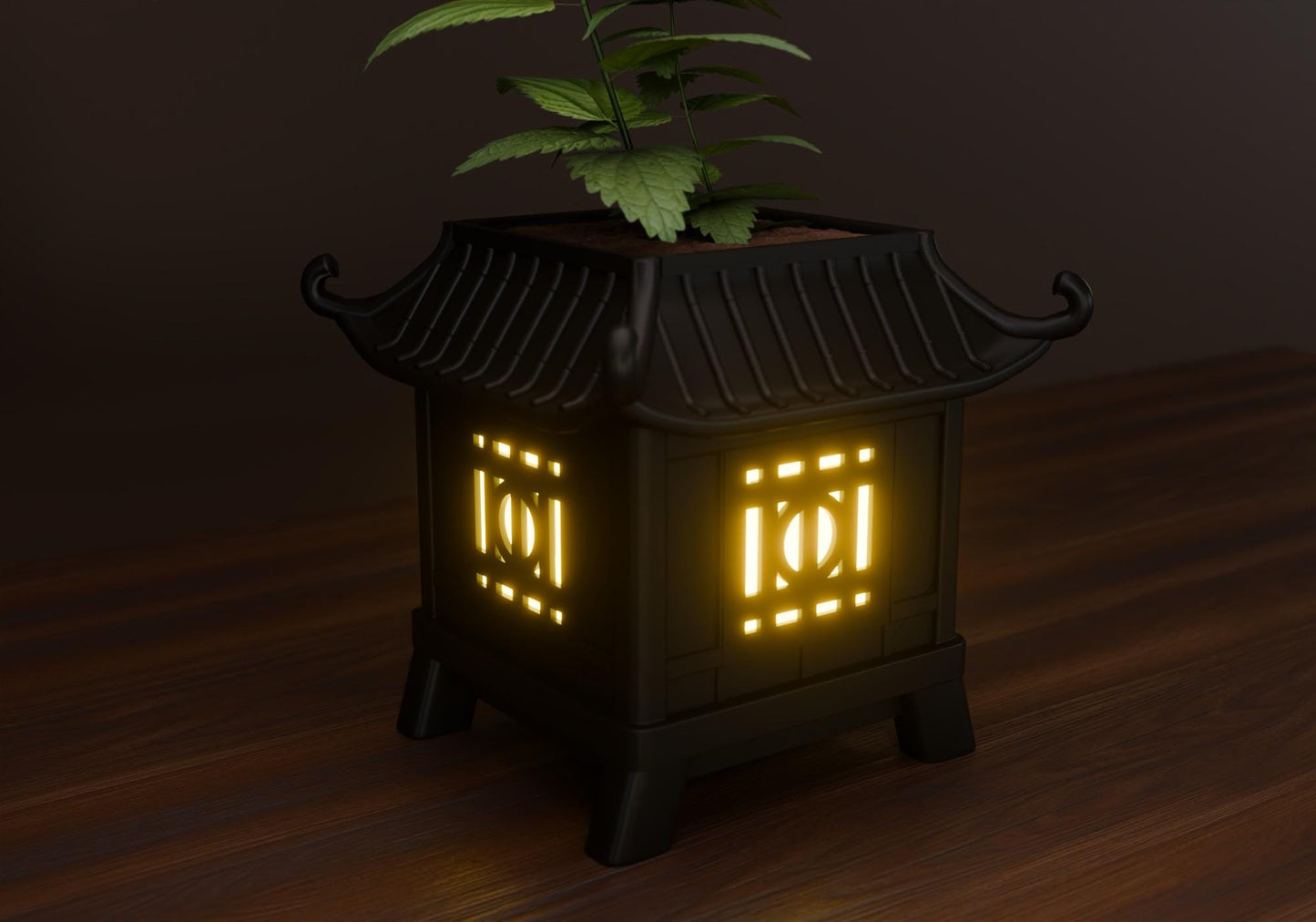 Asian Pagoda Lantern Zen Style Indoor Planter & Nightlight - 3D