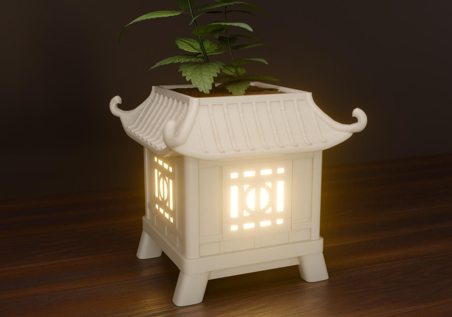 Asian Pagoda Lantern Zen Style Indoor Planter & Nightlight - 3D